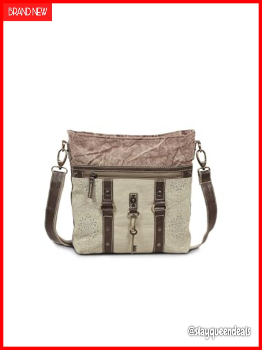 Canvas & Leather Crossbody Purse Messenger Bag Multi Pocket